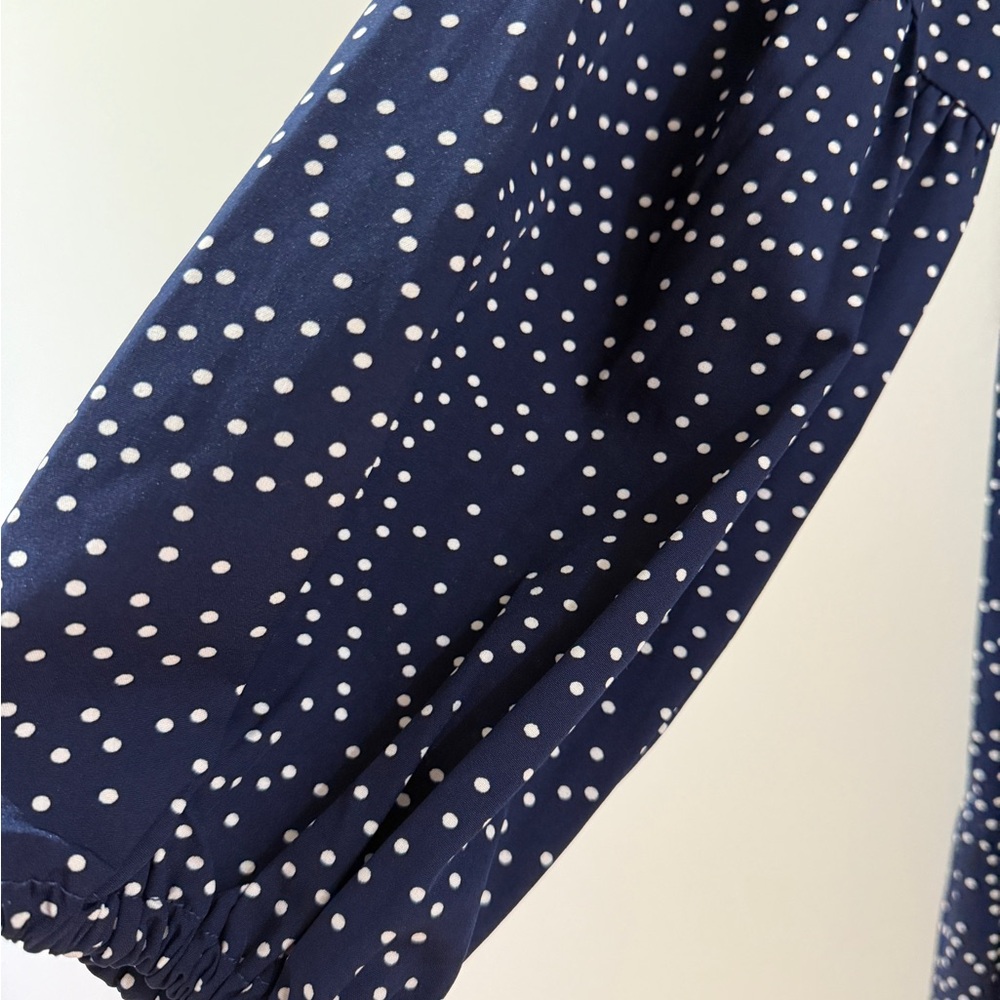 Navy Polka-dot Layered Ruffle Swing Shift Dresses - Picture 7 of 12